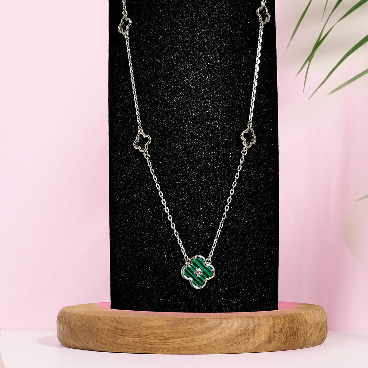 Emerald Clover Charm Silver Necklace