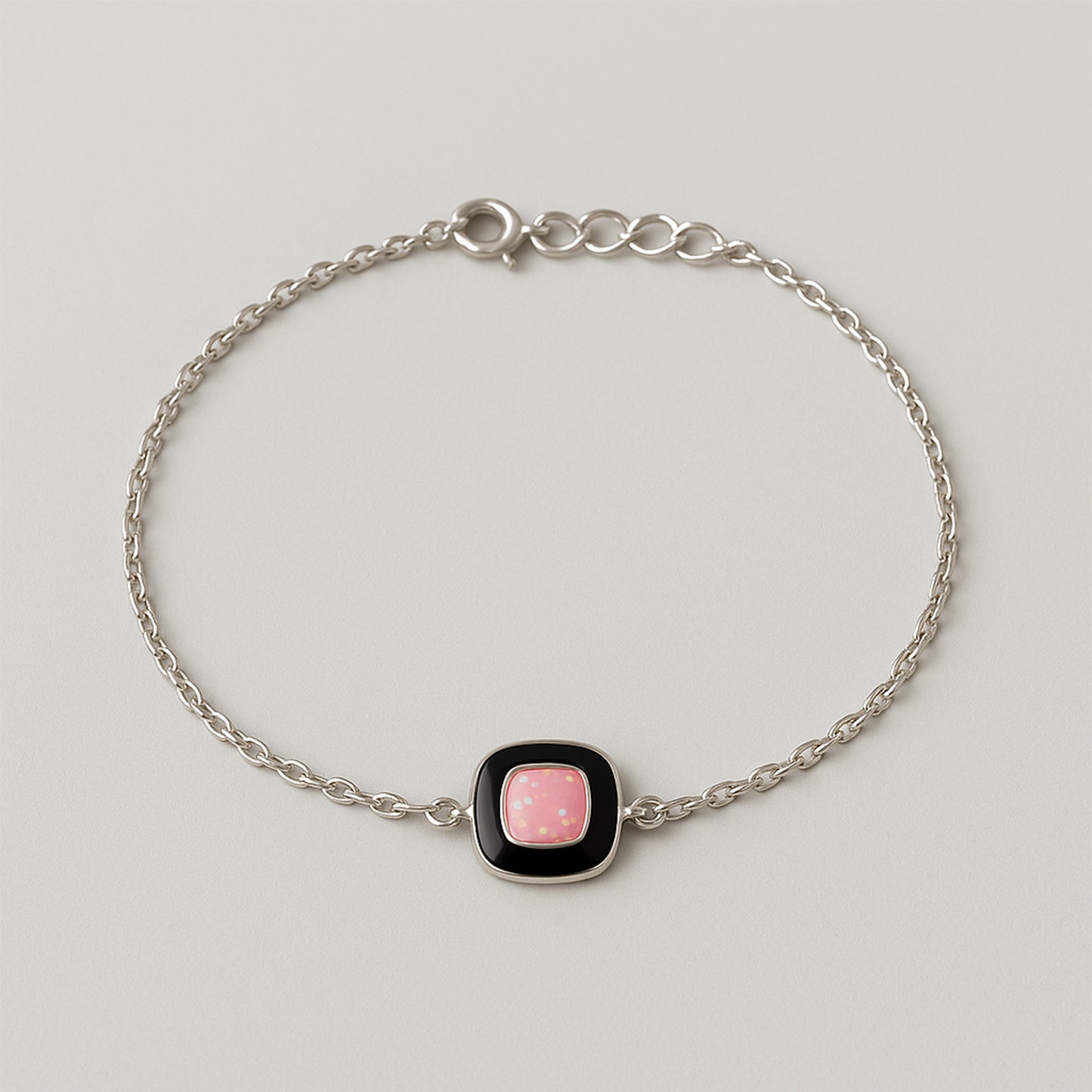 Elegant Silver Chain Bracelet with Pink Stone Centerpiece