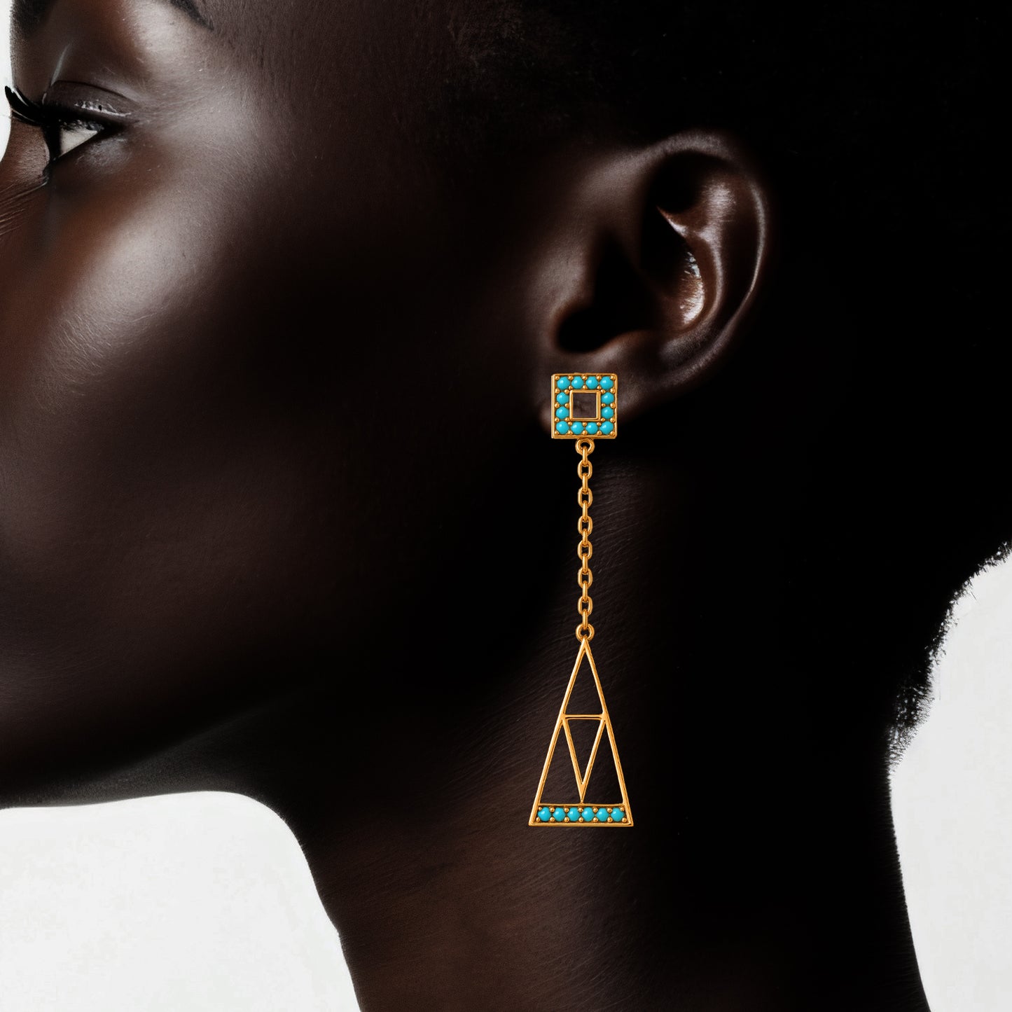 Turquoise GeoDrop Statement Earrings