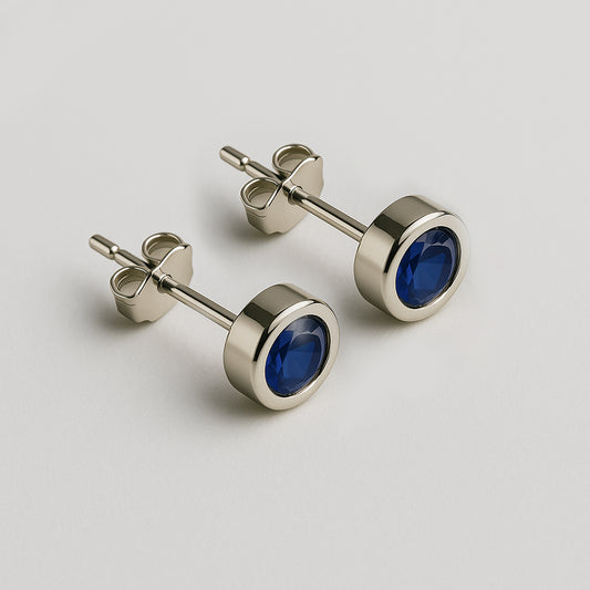Silver Stud Earrings with Blue Sapphire Crystal