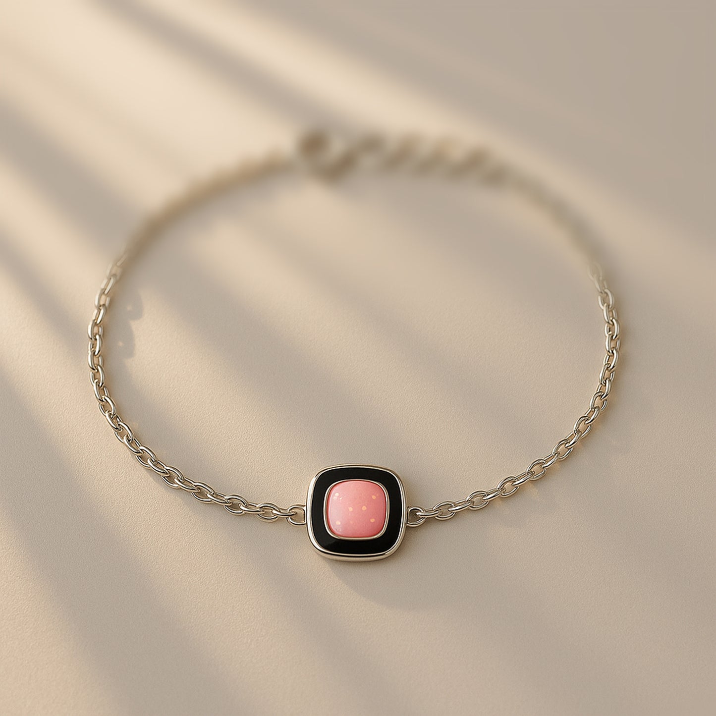 Elegant Silver Chain Bracelet with Pink Stone Centerpiece