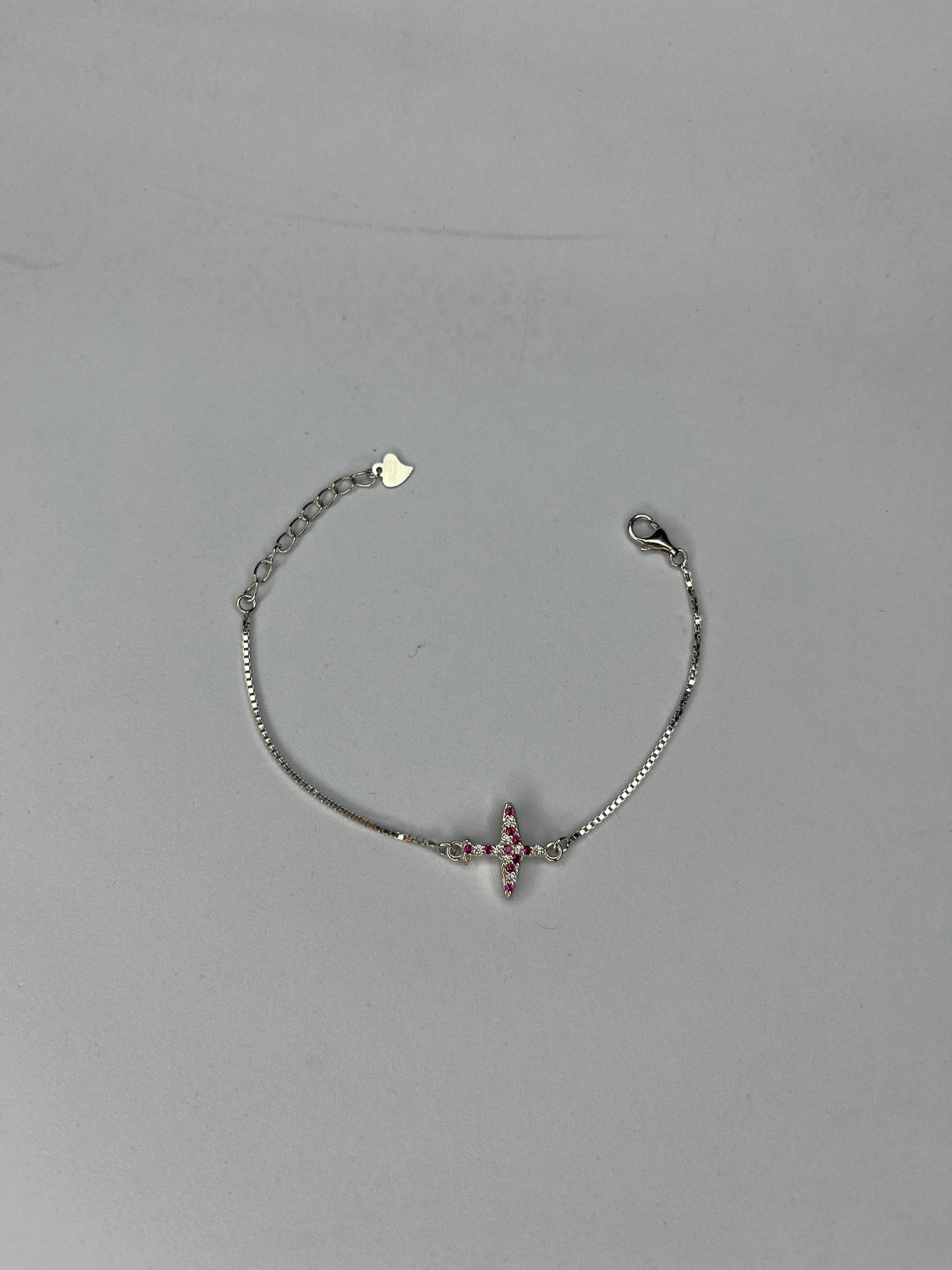 Silver Bracelet with Pink Stone charm