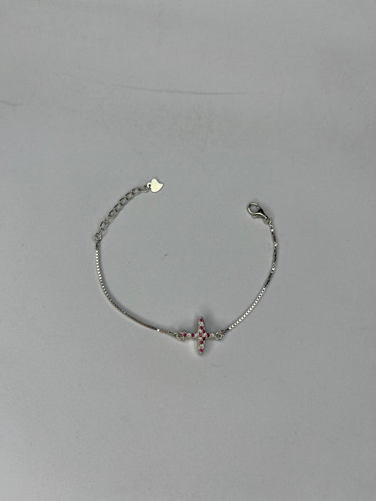 Silver Bracelet with Pink Stone charm