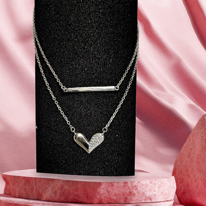 Silver Dual-Layer Heart Pendant Necklace