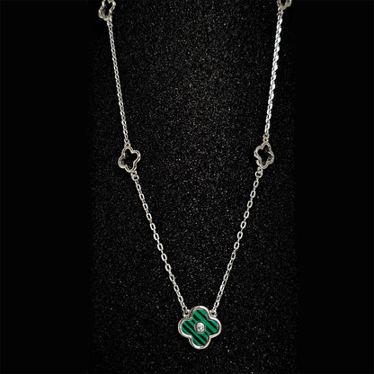 Emerald Clover Charm Silver Necklace