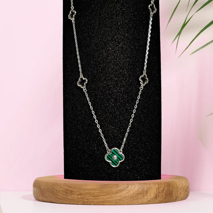 Emerald Clover Charm Silver Necklace
