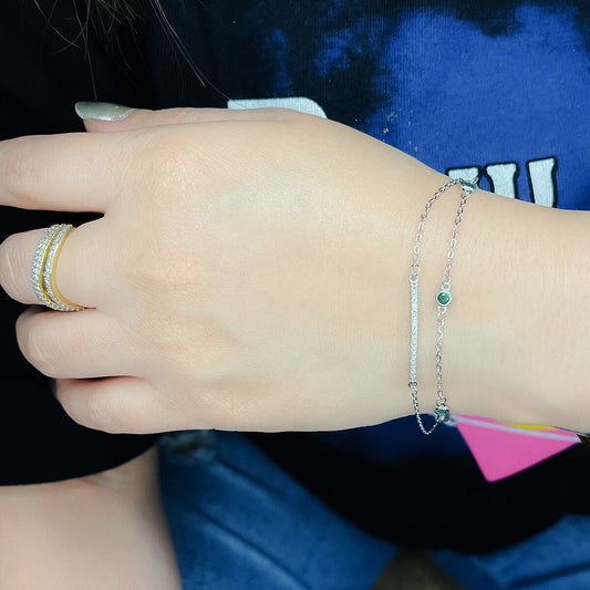 Elegant Double-Layered 925 Silver Bracelet with Stone