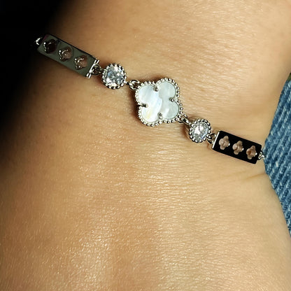 Elegant Clover & Crystal Accent Bracelet