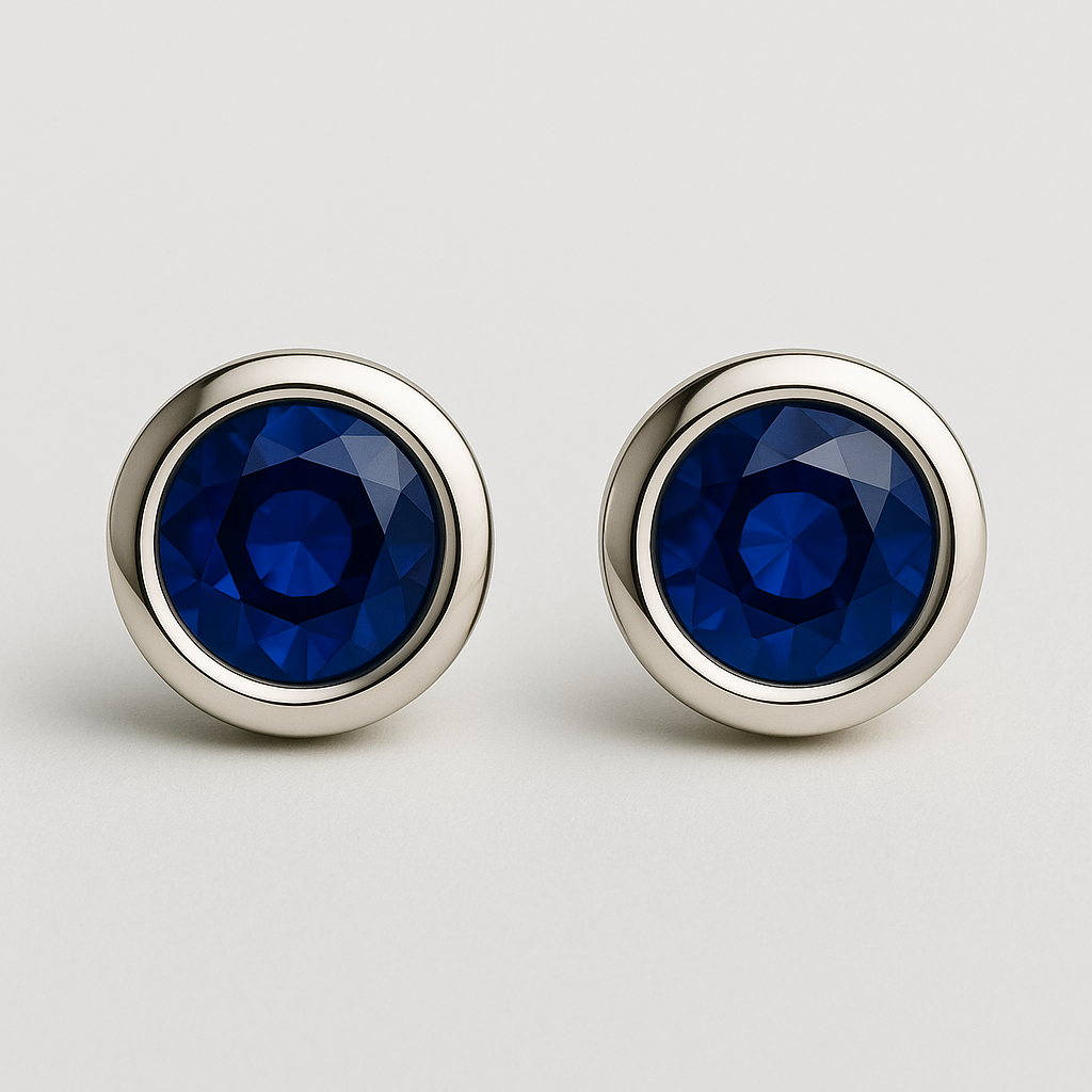 Blue Sapphire Stud Earrings in 925 Sterling Silver | Minimal Bezel Set | Theia