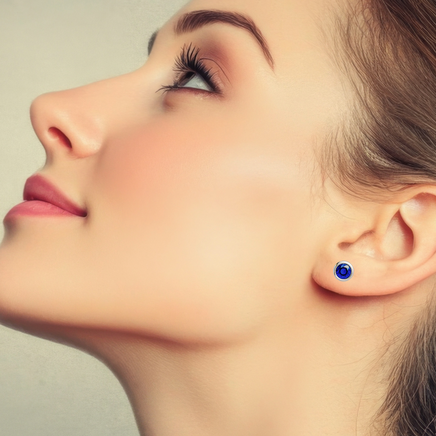 Blue Sapphire Stud Earrings in 925 Sterling Silver | Minimal Bezel Set | Theia